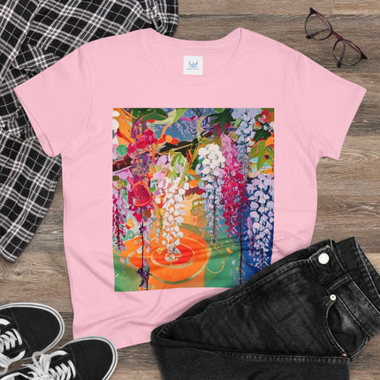 Women's Golden Wisteria Print Midweight Cotton Tee