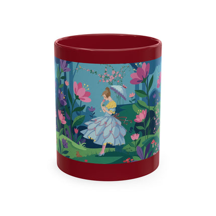 🌸☂️ The Lady Of The Enchanted Garden Stroll Ceramic Mug – Art Deco Floral Whimsy