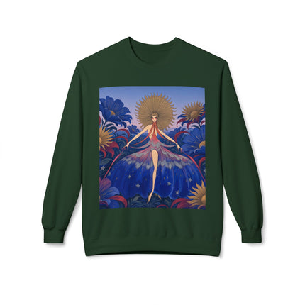 🌞🌸 The Celestial Blossom Garden Dancer Midweight Crewneck Sweatshirt – Art Deco Floral Fantasy