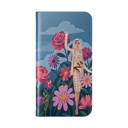 🌸☁️ The Lady Among The Giant Flowers Flip Case – Art Deco Floral Fantasy