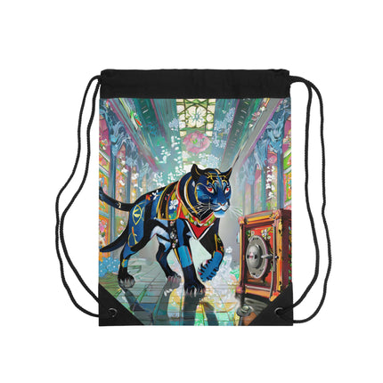 Cyber Panther's Hunt Drawstring Bag