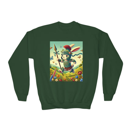Rabbit Gladiator Youth Crewneck Sweatshirt – Courage, Adventure & Playful Charm