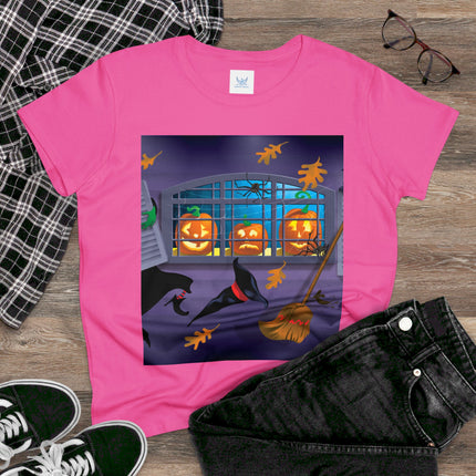 Whimsical Halloween Mischief Women's Midweight Cotton Tee