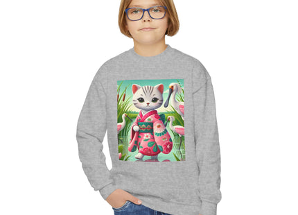 Geisha Kitten Strolls Among the Spoonbills Youth Crewneck Sweatshirt
