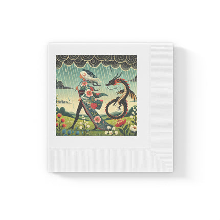 The Dragon Fairy’s Stride White Coined Napkins
