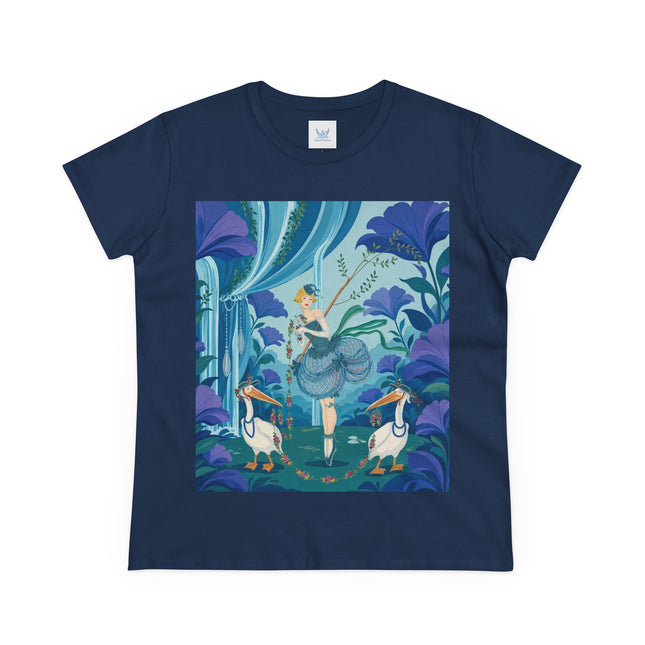 🪶🌺 The Pelican Garden Dance Cotton Tee – Art Deco Botanical Whimsy