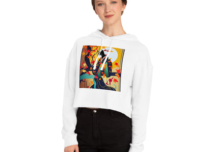 Black Cat in Kimono Women’s Cropped Hooded Sweatshirt