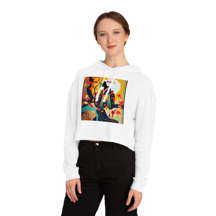 Black Cat in Kimono Women’s Cropped Hooded Sweatshirt