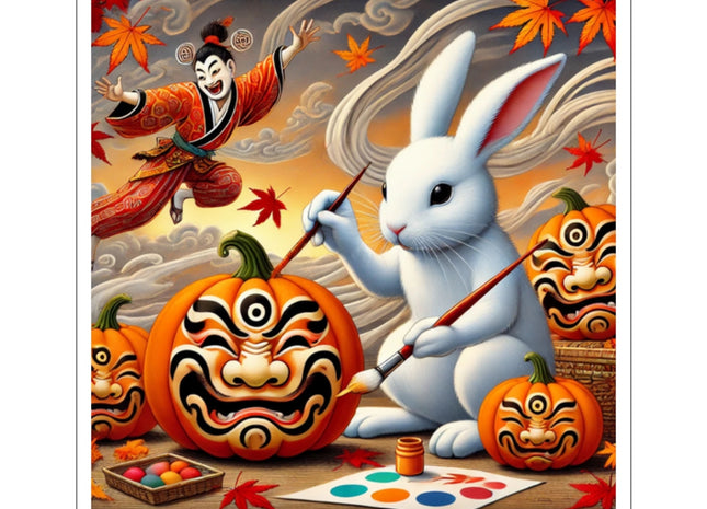 Halloween Rabbit’s Kabuki Jack-o’-Lanterns Kiss-Cut Stickers (3 Sizes)