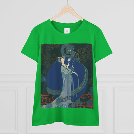 🐉🪷 The Lady Of The Lotus Dragon Cotton Tee – Art Deco Asian Fantasy