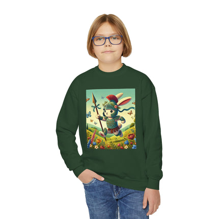 Rabbit Gladiator Youth Crewneck Sweatshirt – Courage, Adventure & Playful Charm