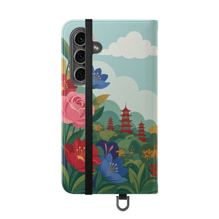 🌸🏯 The Lady Of The Pagoda Garden Flip Case – Art Deco Floral Fantasy