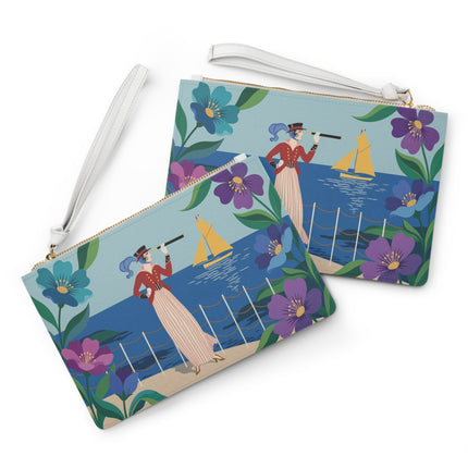 🌊🔭 The Lady Of The Seaside Lookout Clutch Bag – Art Deco Nautical Adventure