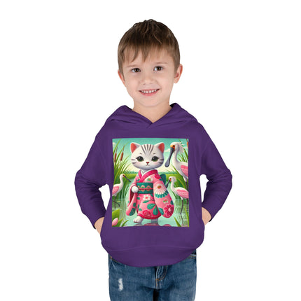 Geisha Kitten Strolls Among the Spoonbills Toddler Pullover Fleece Hoodie