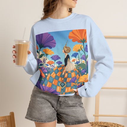 🌺🧡 The Lady Of The Golden Garden Crewneck Sweatshirt – Art Deco Fashion Fantasy