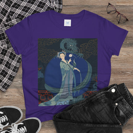 🐉🪷 The Lady Of The Lotus Dragon Cotton Tee – Art Deco Asian Fantasy