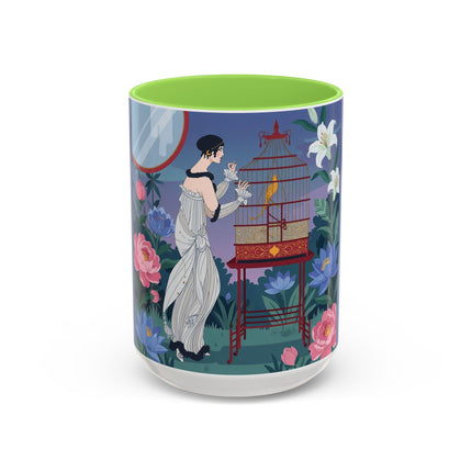 Whispers to the Golden Songbird Colorful Mugs – Art Deco Garden Elegance