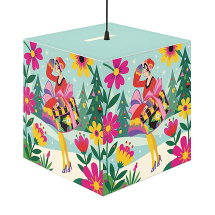 🌸🎄 Christmas In The Winter Garden Light Cube Lamp – Whimsical Holiday Fantasy