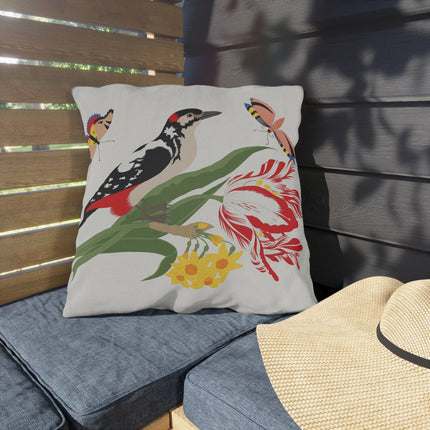 Woodpecker & Tulip Outdoor Pillows – Vibrant Spring & Bold Beauty