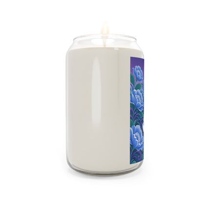 💙🌸 The Enchanted Blue Blossom Garden Scented Soy Candle – Art Deco Floral Elegance