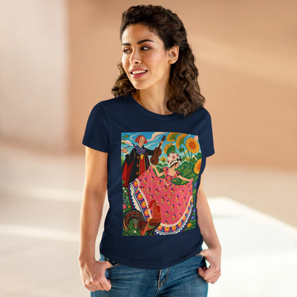 🎻🐓 The Garden Serenade Cotton Tee – Art Deco Folk Whimsy