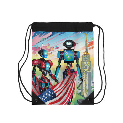 High Fashion Cyberpunk CIA Robots Drawstring Bag