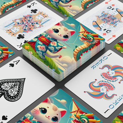 Geisha Kitten and the Dragon Kite Playing Cards