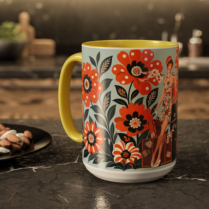 🧳🌼 The Grand Floral Voyage Colorful Mug – Art Deco Travel Elegance