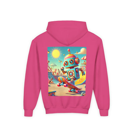 Skate Park Robot Youth Hooded Sweatshirt – Action, Energy & Retro Fun