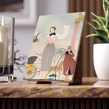 🕊️🌸 The Dove Promenade Ceramic Tile – Art Deco Garden Elegance