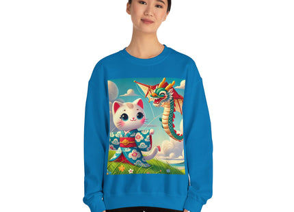Geisha Kitten and the Dragon Kite Heavy Blend™ Crewneck Sweatshirt