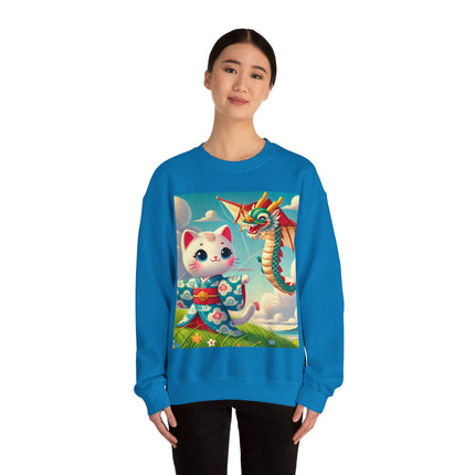 Geisha Kitten and the Dragon Kite Heavy Blend™ Crewneck Sweatshirt