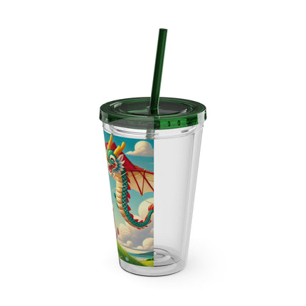 Geisha Kitten and the Dragon Kite Sunsplash Tumbler with Straw, 16oz