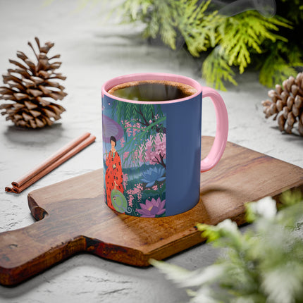 The Lady Of The Cherry Blossoms Colorful Mugs – Art Deco Spring Elegance