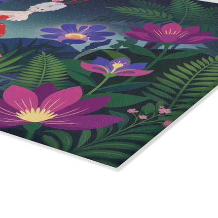 🌙🌺 The Lady Of The Midnight Flower Garden Glass Cutting Board – Art Deco Floral Elegance