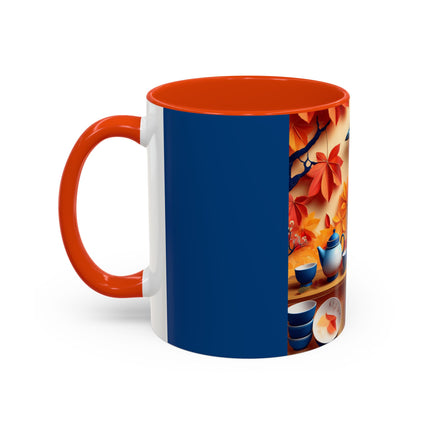 Blue Jay at an Autumn Tea Ceremony Colorful Mugs (11oz, 15oz)
