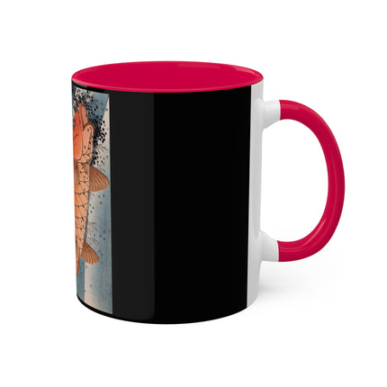 Carp Swimming up a Waterfall by Yashima Gakutei Colorful Mugs, 11oz