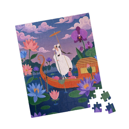 🪷🛶 The Lady Of The Lotus Lake Puzzle – Art Deco Garden Voyage
