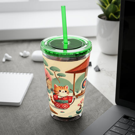 Archer Kitten in the Zen Garden Sunsplash Tumbler with Straw, 16oz
