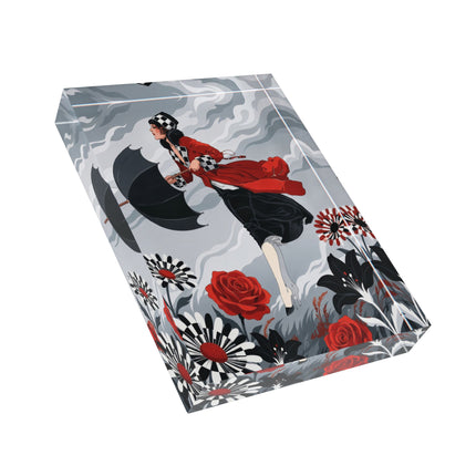 ☂️🌹 The Lady Of The Wild Wind Acrylic Art Block – Art Deco Stormy Elegance