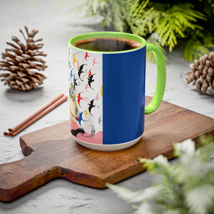 Flight of the Songbirds Colorful Mugs – Theatrical Whimsy & Colorful Harmony