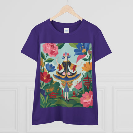 🌸🏯 The Pagoda Garden Enchantress Cotton Tee – Colorful Art Deco Fashion Fantasy