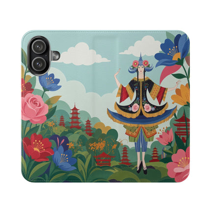 🌸🏯 The Lady Of The Pagoda Garden Flip Case – Art Deco Floral Fantasy