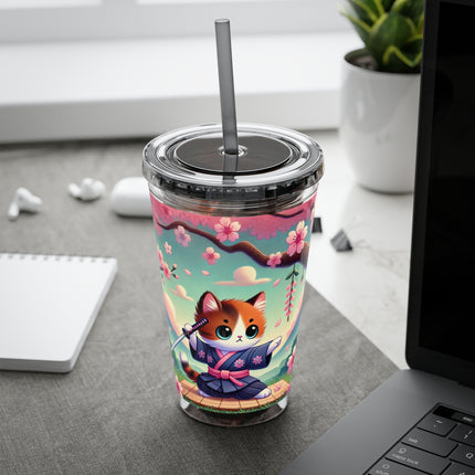 Samurai Kitten Sunsplash Tumbler with Straw, 16oz