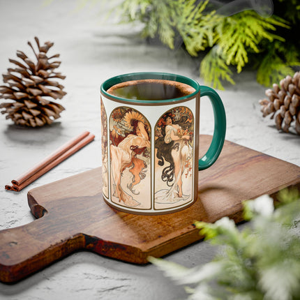 The Seasons by Alphonse Maria Mucha Colorful Mugs (11oz, 15oz)