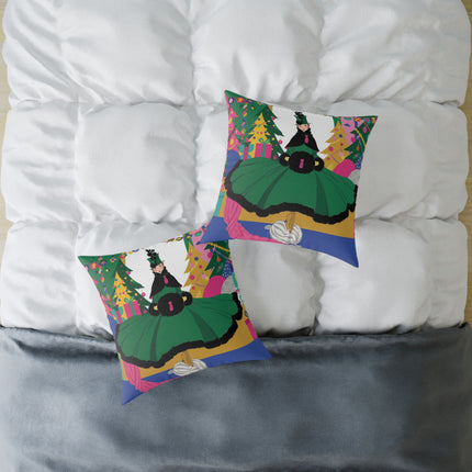 🎄🎁 The Emerald Christmas Belle Square Pillow – Colorful Holiday Fashion Fantasy