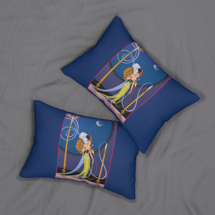 Smoke and Secrets: A Glamorous Encounter in Prohibition Era Spun Polyester Lumbar Pillow