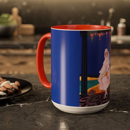 The Moonlit Promenade Colorful Mug (11oz, 15oz) – Blush Elegance, Coastal Romance & Art Deco Style