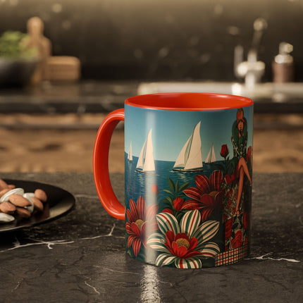 ⛵🌹 The Seaside Rose Traveler Colorful Mug – Art Deco Floral Elegance