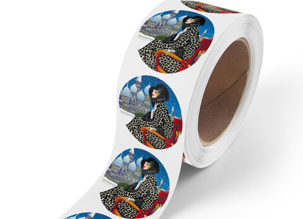 Elegant Winter Woman in Sleigh Round Sticker Label Rolls